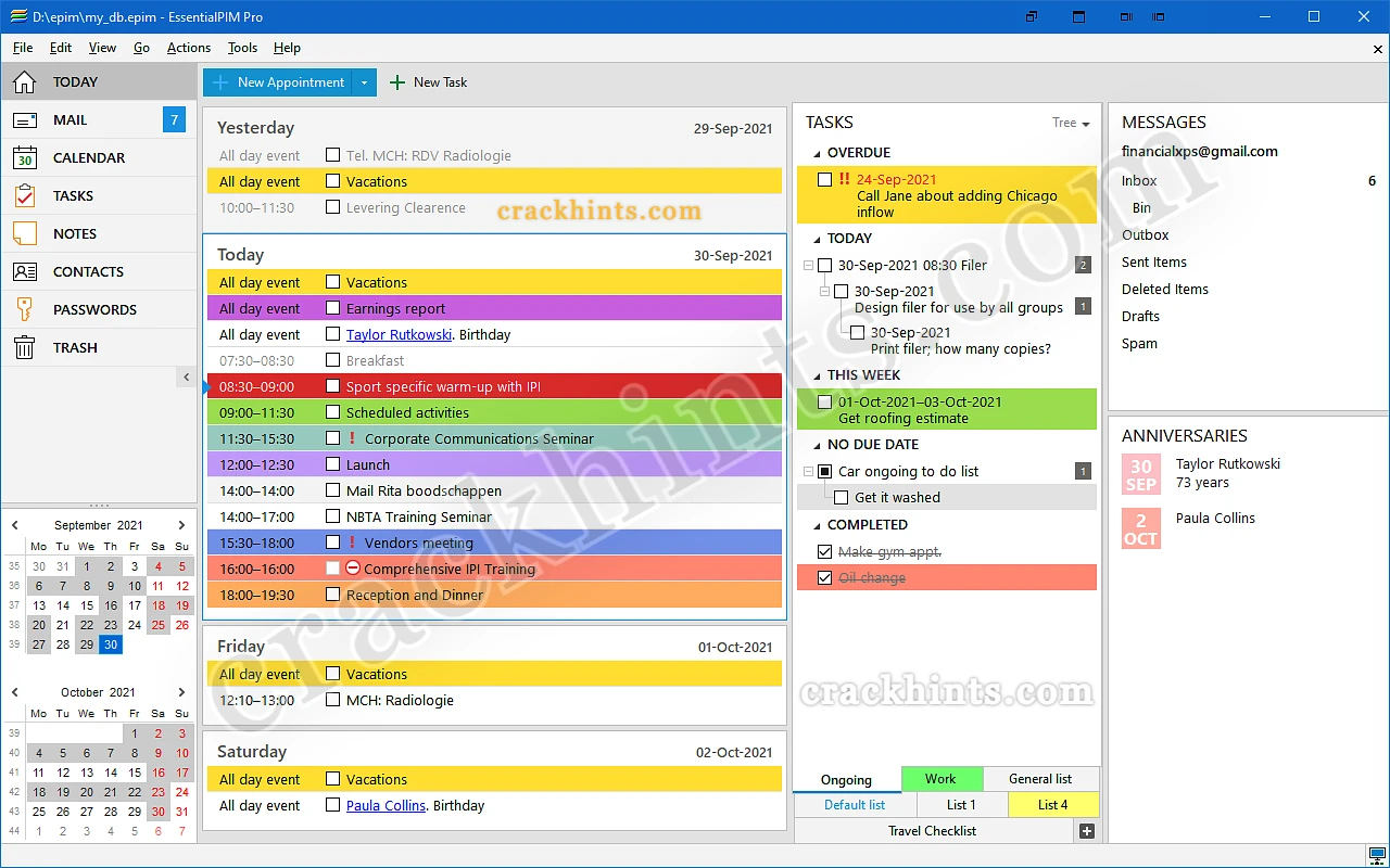 EssentialPIM Pro business full version interface 2026
