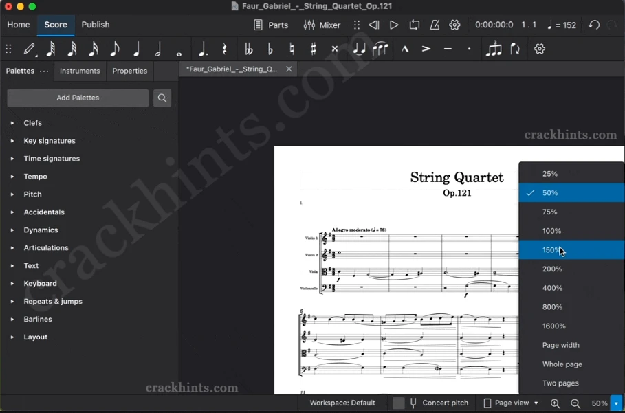 MuseScore full version interface showing music sheet editing tools