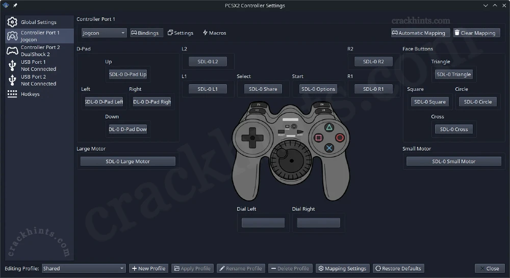 PCSX2 emulator full version interface showing PS2 controller settings