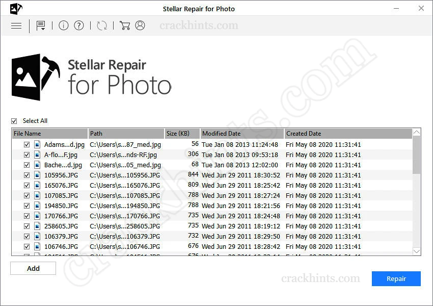 Stellar Repair for Photo interface showing full version tools